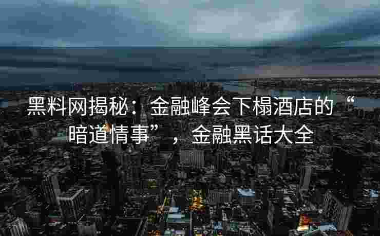 黑料网揭秘：金融峰会下榻酒店的“暗道情事”，金融黑话大全